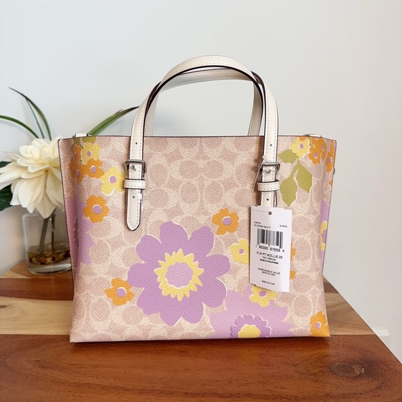 NWT Coach Mollie Tote Bag 25 In Signature Canvas With Floral Print - Picture 4 of 9
